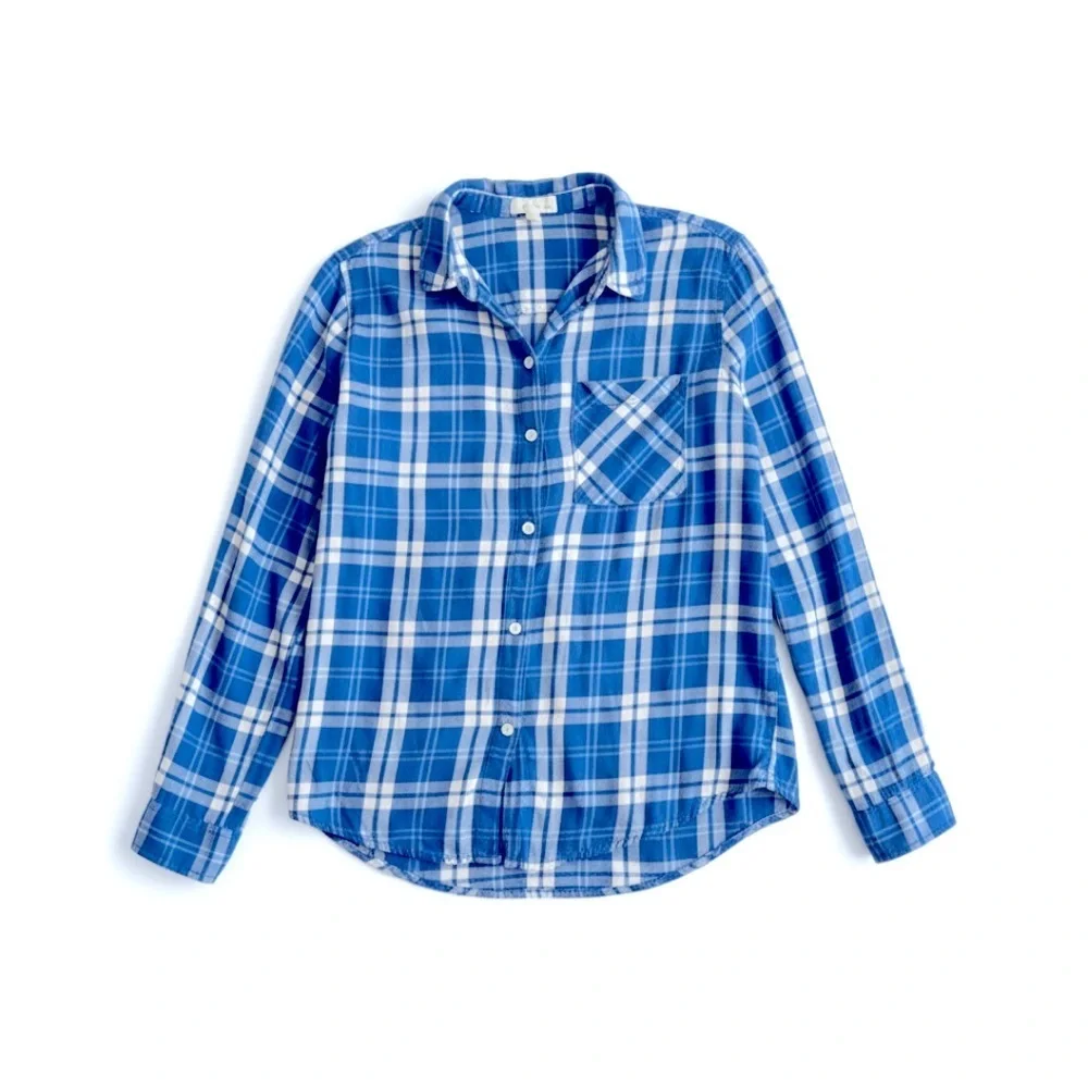 Garage Women’s Blue and White Plaid Button Down Shirt - Picture 2 of 4